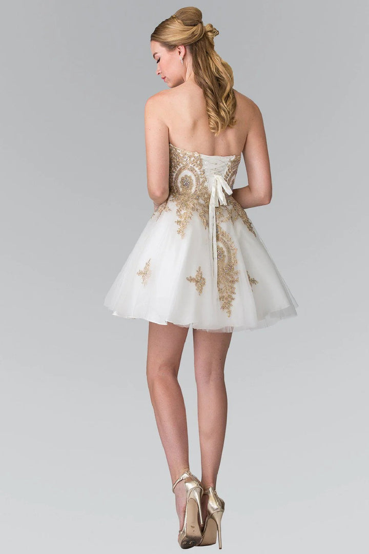 Lumidress Strapless Gold Appliqué Tulle Cocktail Dress