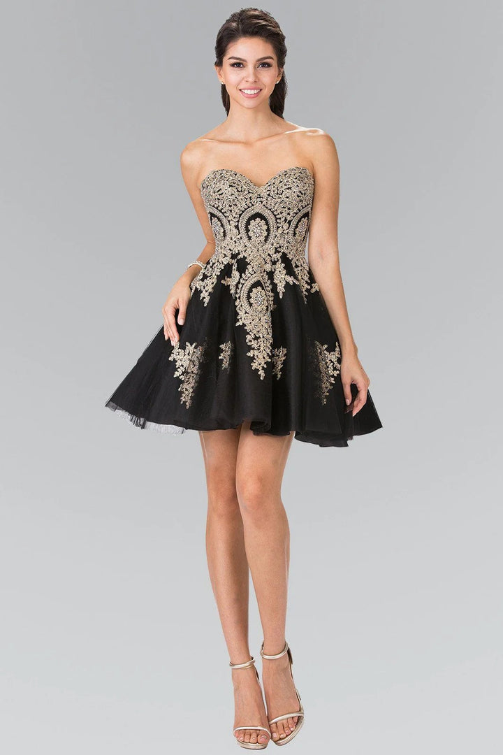 Lumidress Strapless Gold Appliqué Tulle Cocktail Dress