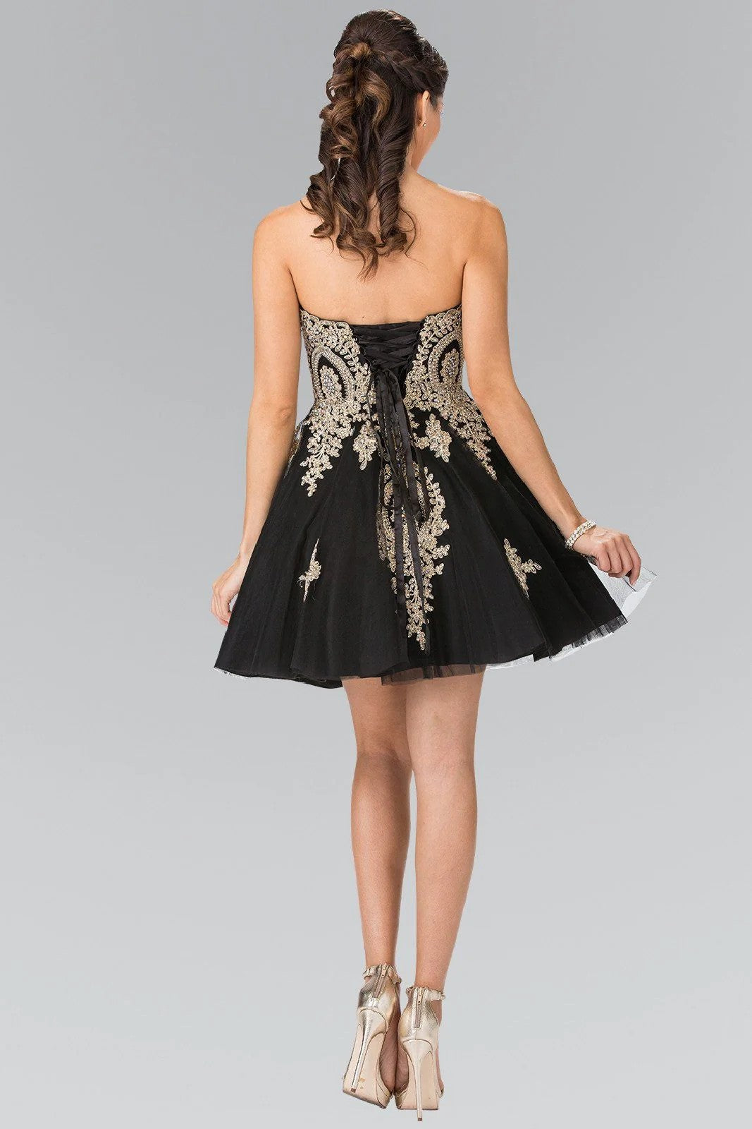 Lumidress Strapless Gold Appliqué Tulle Cocktail Dress