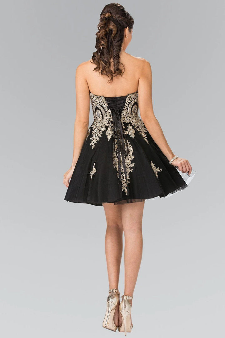 Lumidress Strapless Gold Appliqué Tulle Cocktail Dress