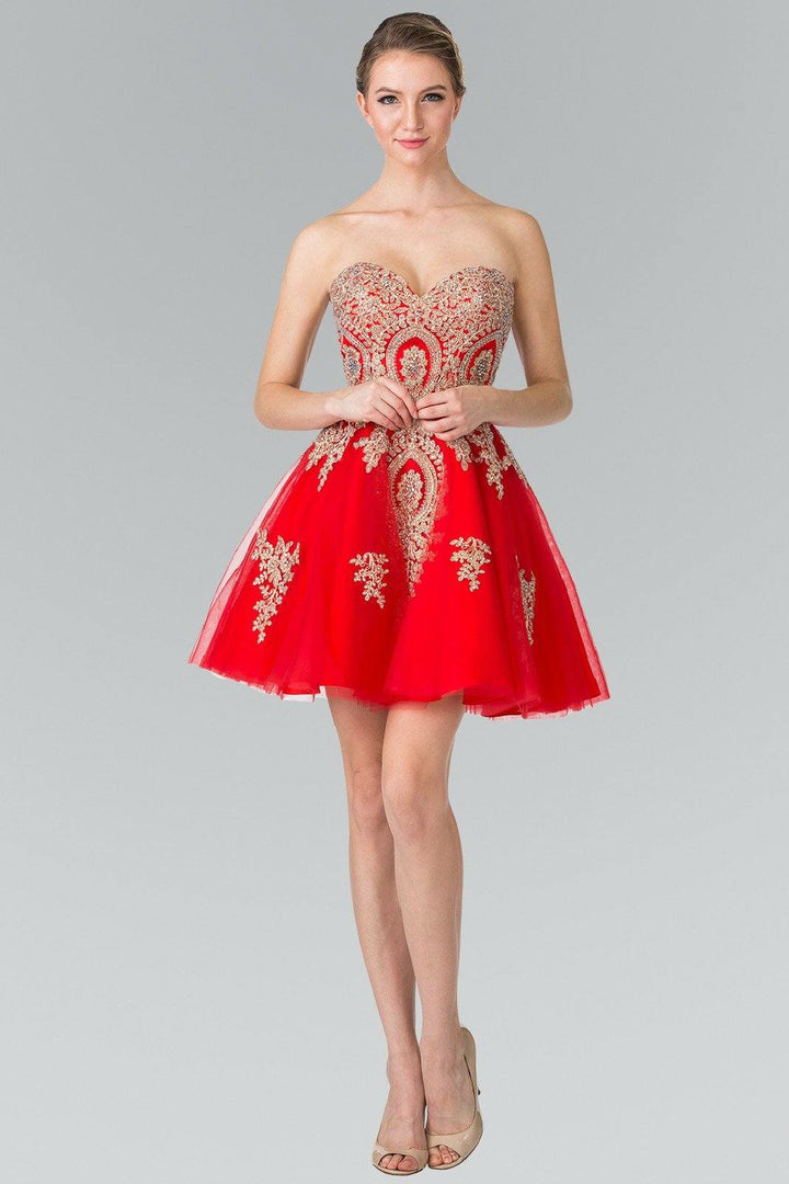 Lumidress Strapless Gold Appliqué Tulle Cocktail Dress