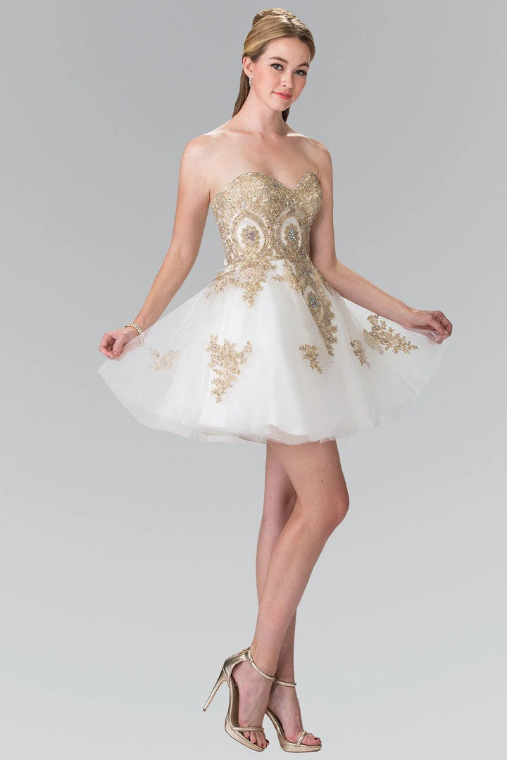 Lumidress Strapless Gold Appliqué Tulle Cocktail Dress