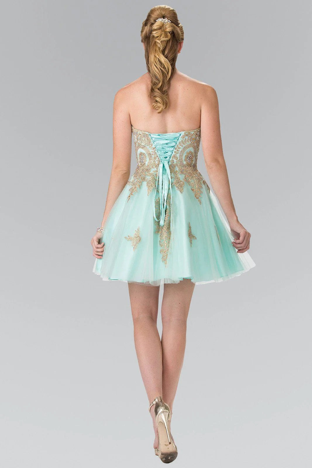 Lumidress Strapless Gold Appliqué Tulle Cocktail Dress