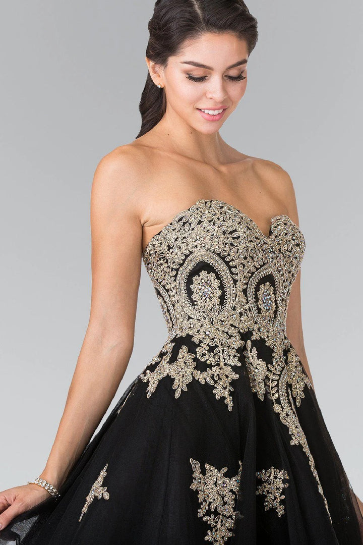 Lumidress Strapless Gold Appliqué Tulle Cocktail Dress