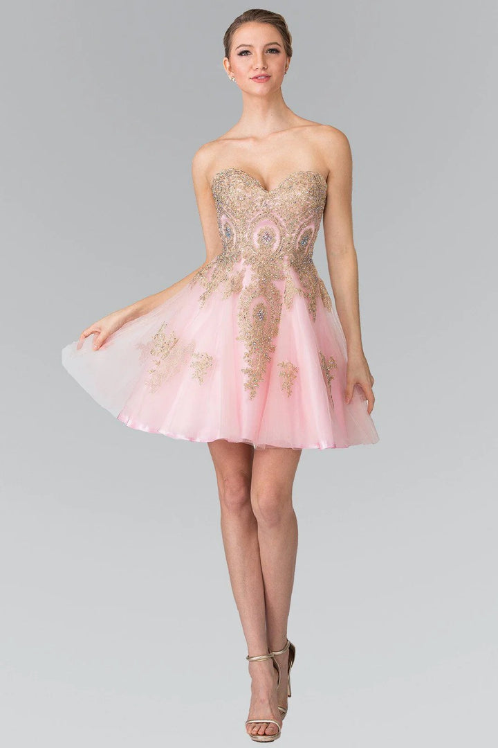 Lumidress Strapless Gold Appliqué Tulle Cocktail Dress