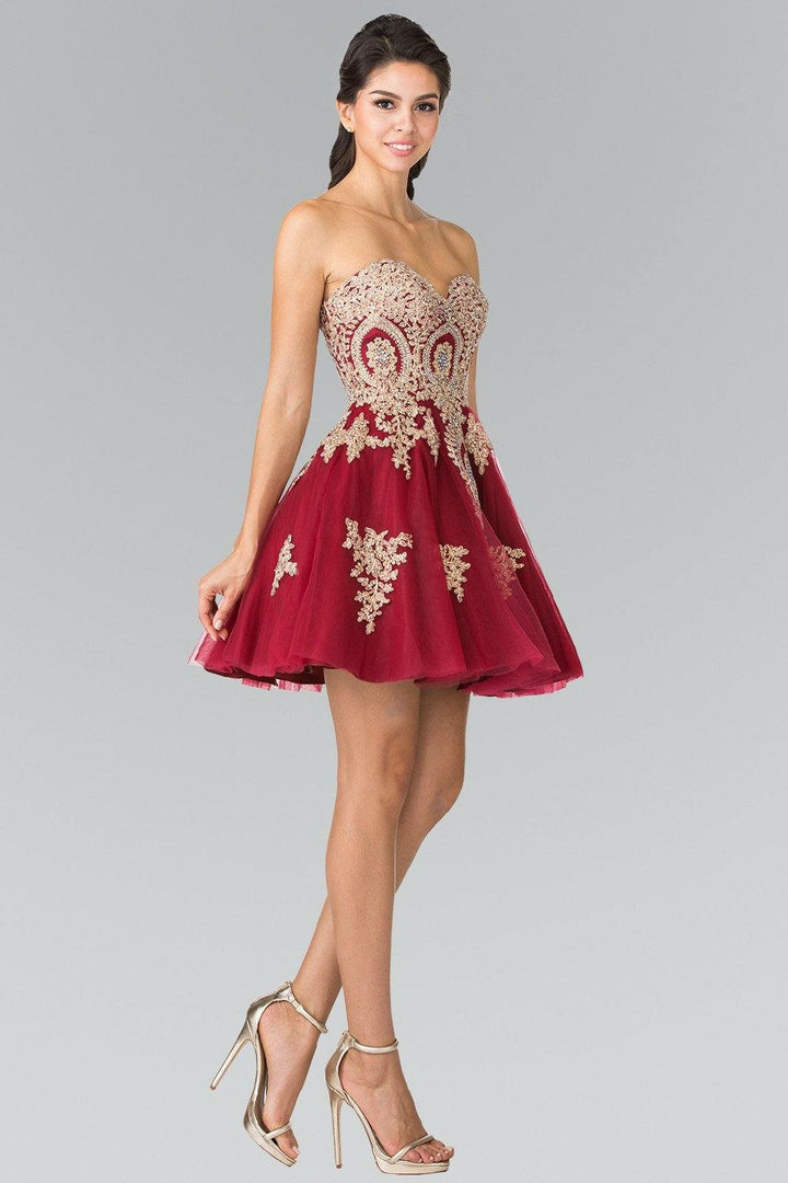 Lumidress Strapless Gold Appliqué Tulle Cocktail Dress