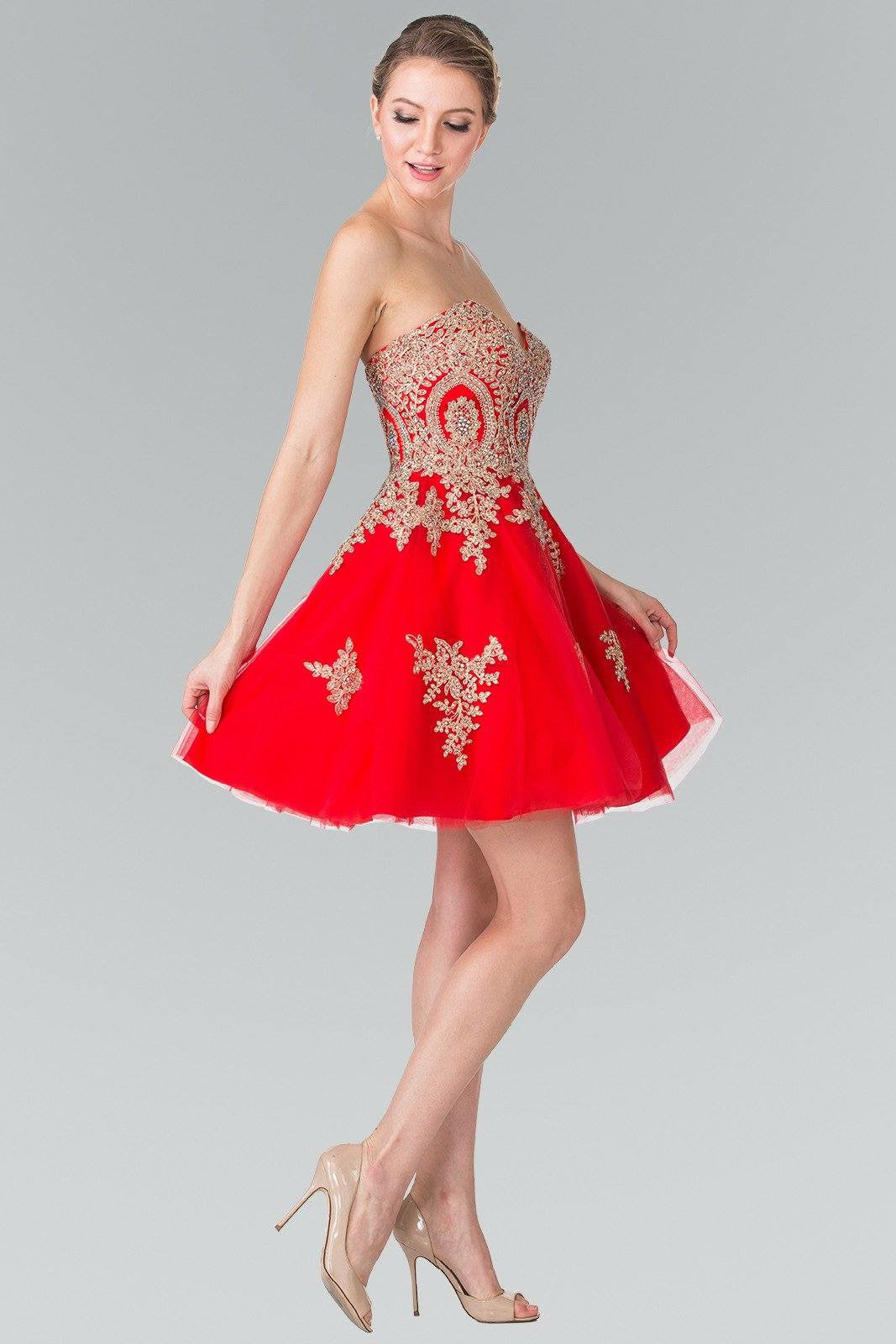 Lumidress Strapless Gold Appliqué Tulle Cocktail Dress