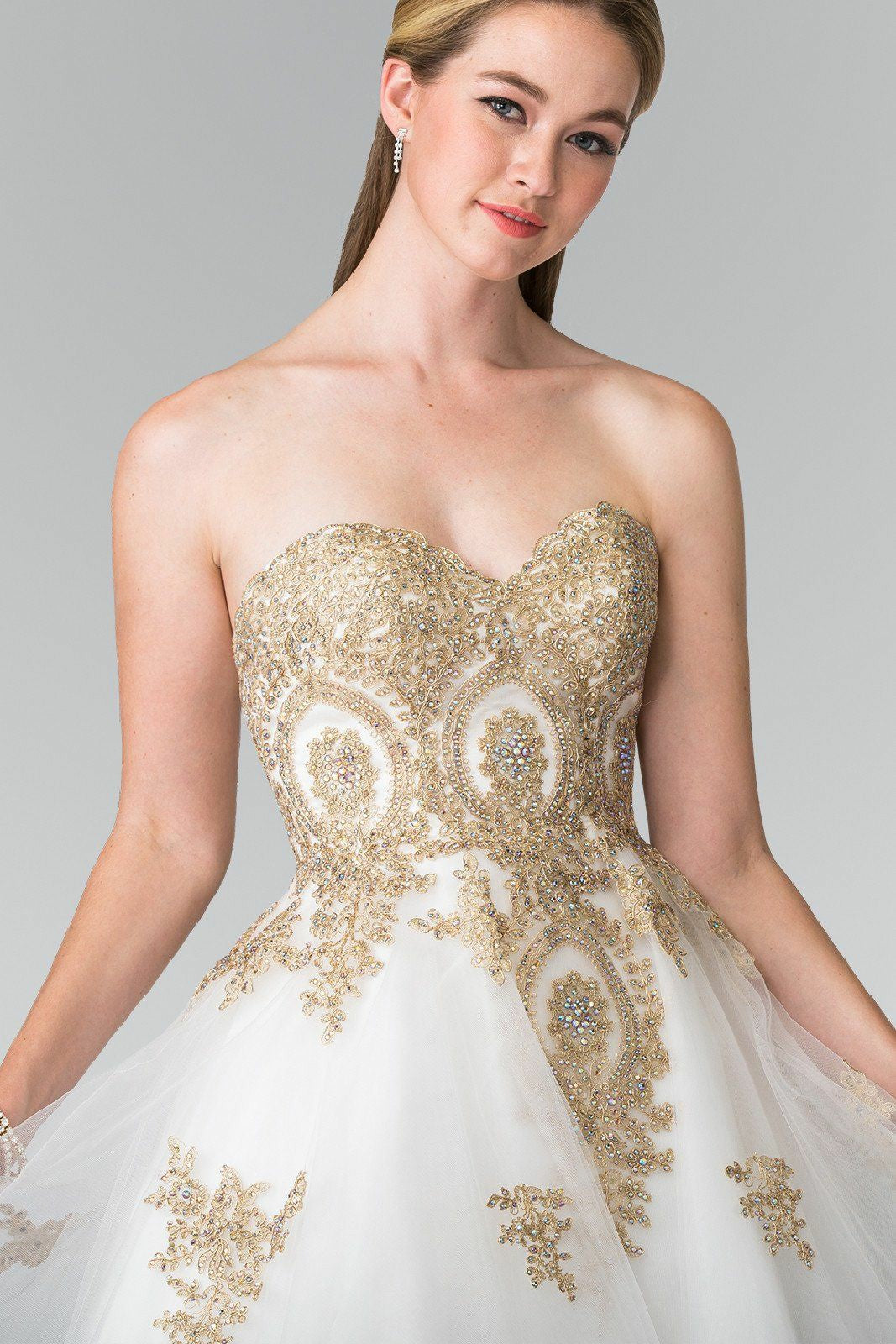 Lumidress Strapless Gold Appliqué Tulle Cocktail Dress