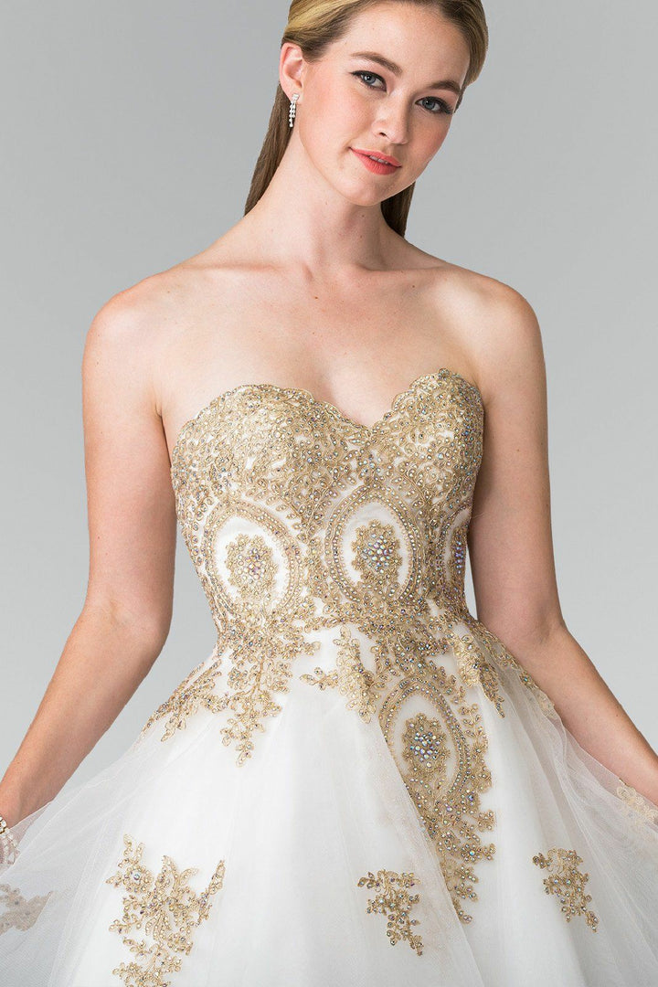 Lumidress Strapless Gold Appliqué Tulle Cocktail Dress
