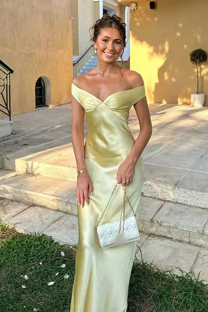 Lumidress Elegant Off-the-Shoulder Yellow Mermaid Long Party Dress