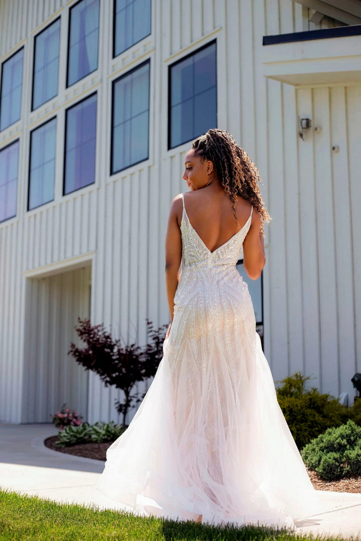 Lumidress Off Shoulder V-Neck Tulle Trumpet/Mermaid Wedding Dress