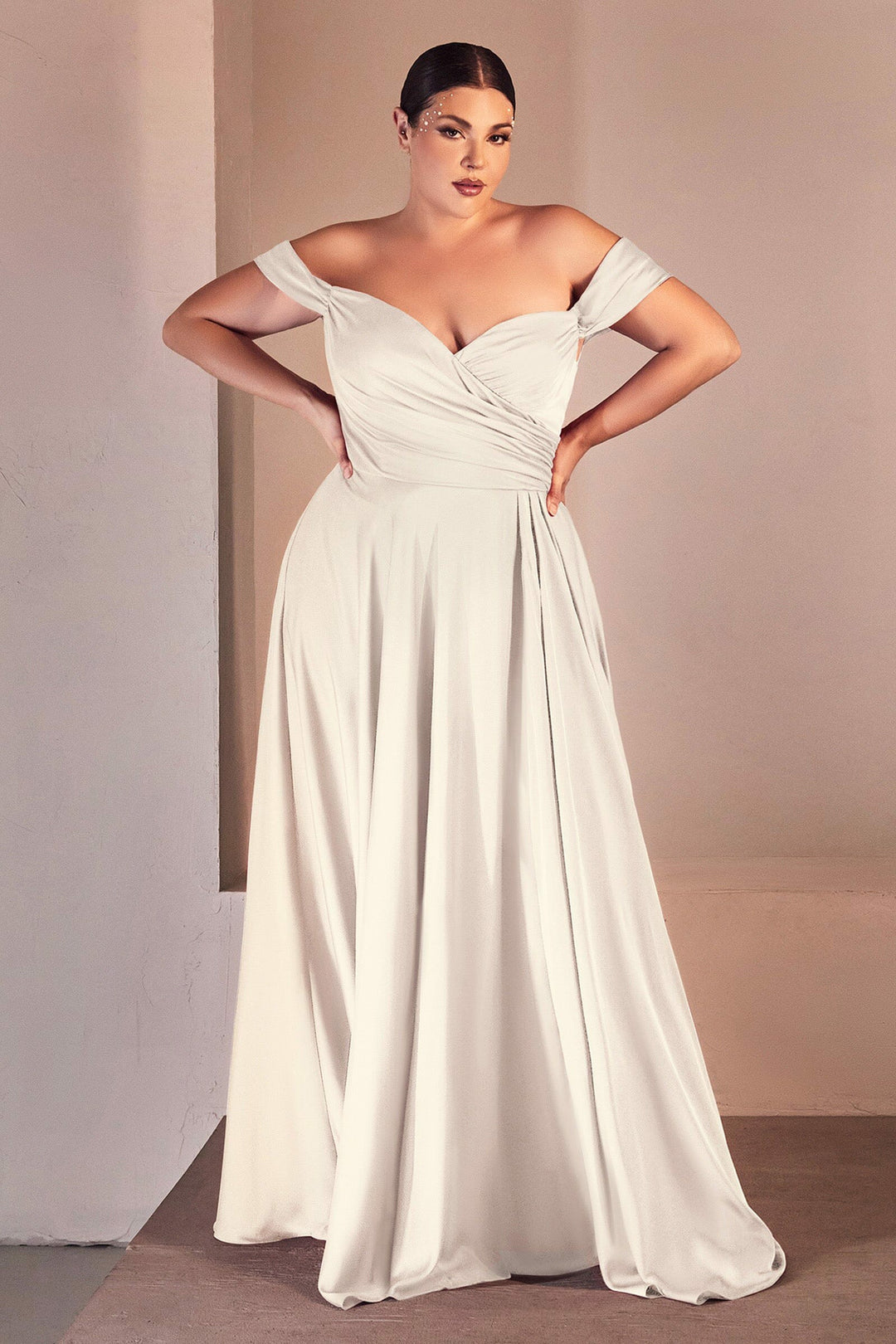 Lumidress White Off Shoulder Sweetheart Long Slit A-Line Satin Dress