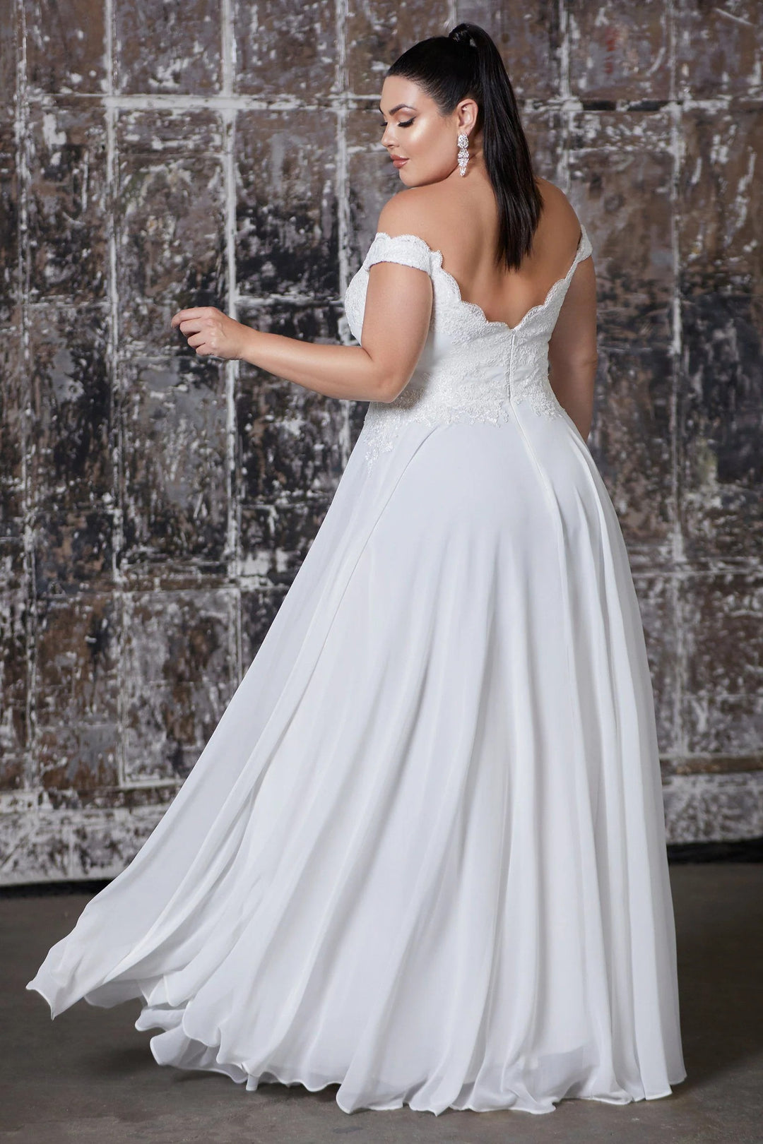 Lumidress Elegant Chiffon White Off Shoulder Lace Bodice A-Line Gown