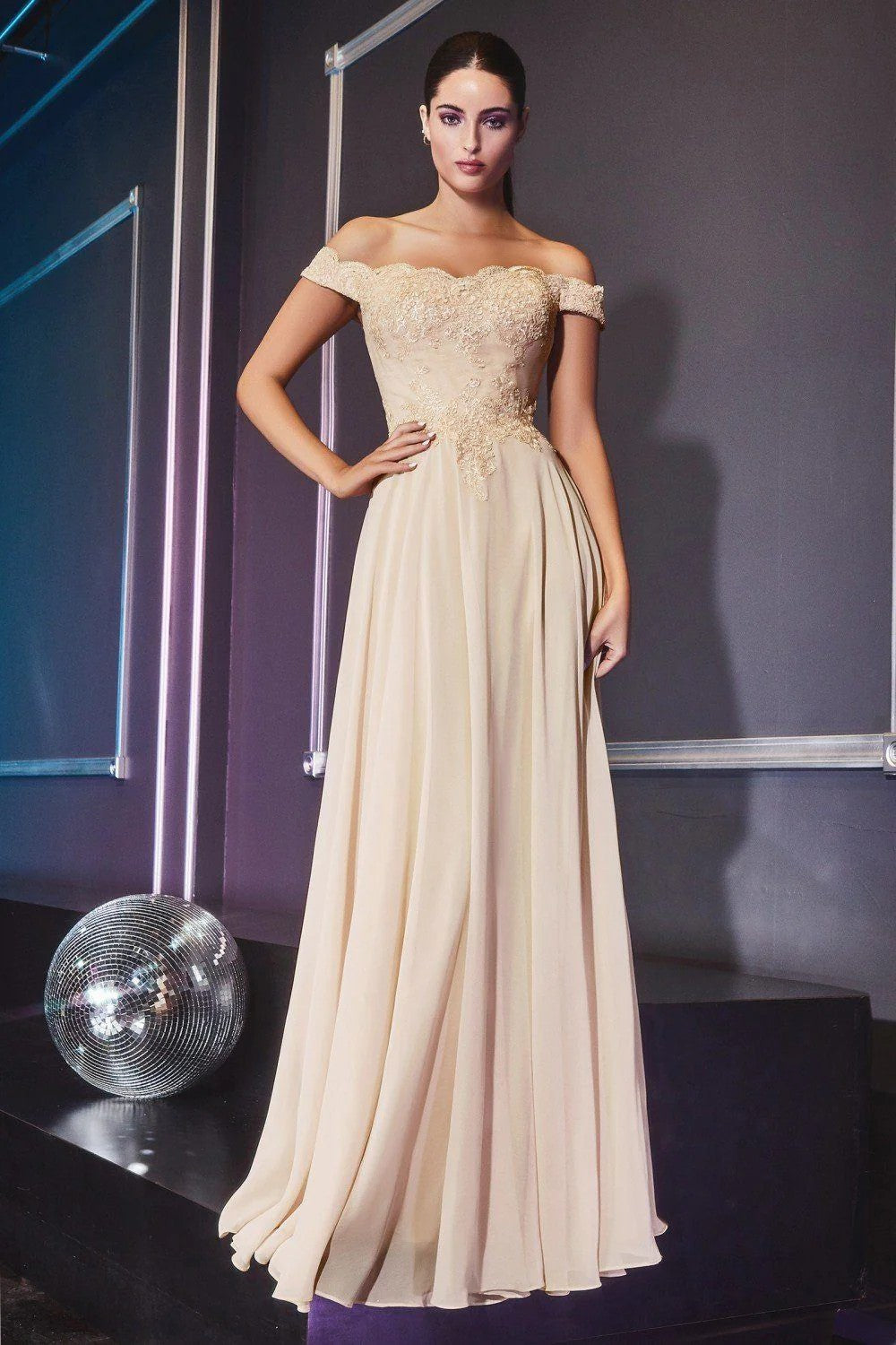 Lumidress Elegant Chiffon White Off Shoulder Lace Bodice A-Line Gown